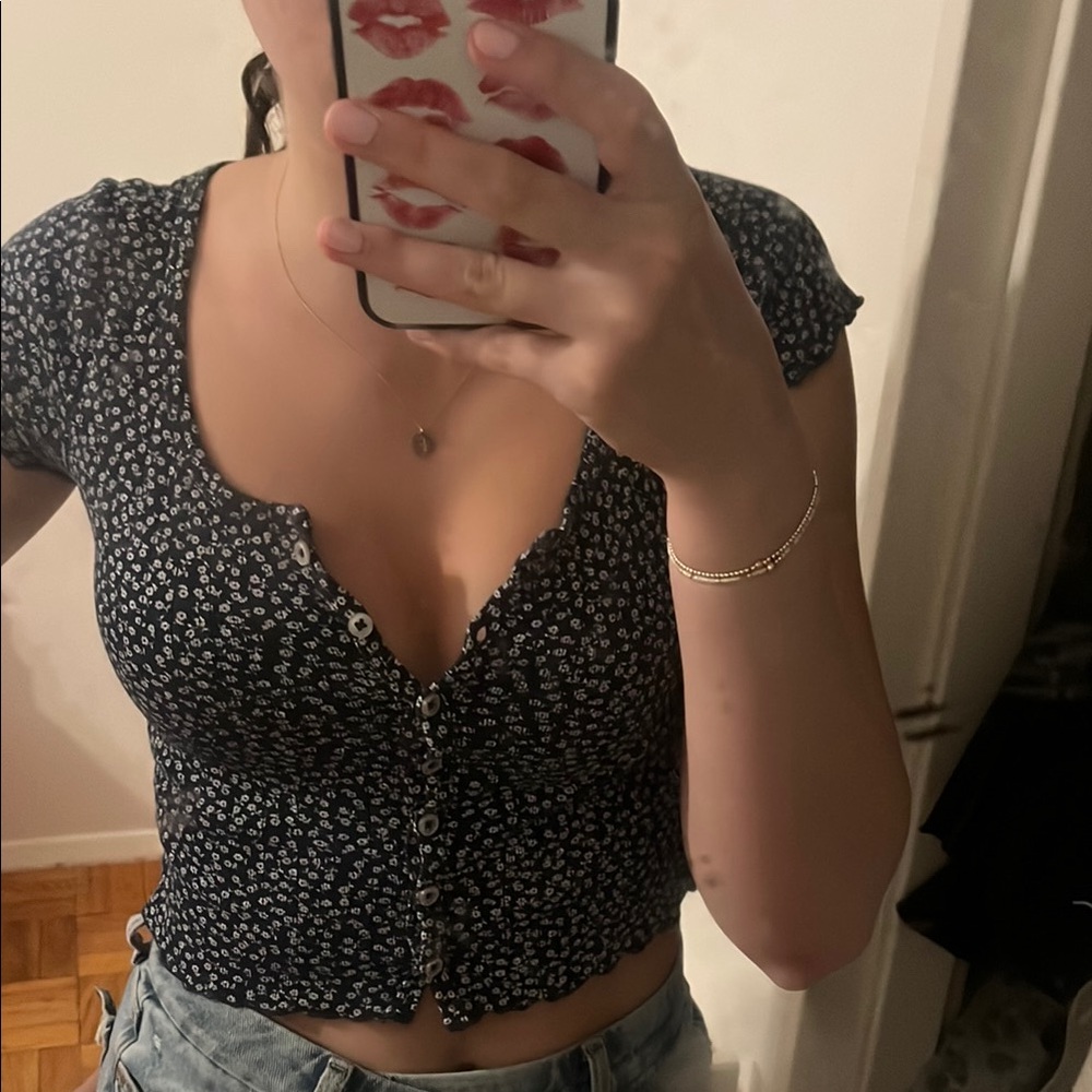 Brandy melville button up navy floral top